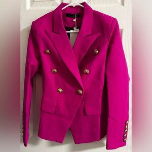 Luxedress Luxury Designer Fashion Fuchsia Jacket Blazer Gold Buttons Size M New